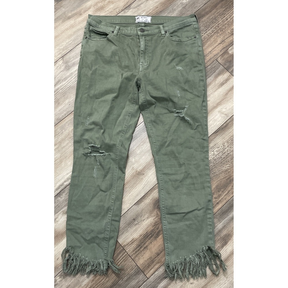 Free People Great Heights Frayed Skinny Jeans Womens 29 Green Distressed Ankle